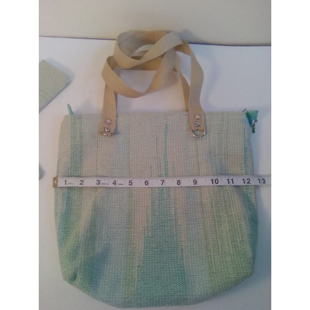 Quirky 3-Bag Bundle! Vegan Tote w/scarf & gold paint, Woven Purse, & Lancôme Bag